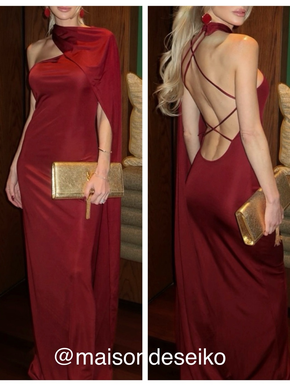 NEW Helsa Burgundy Red Muse Cape Jersey Maxi Dress One Shoulder size XS